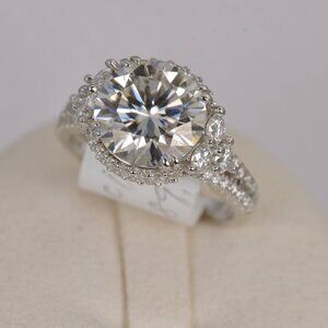 GRA Certified Moissanite 6.8ct Brilliant Round Cut Ring 925 Sterling
